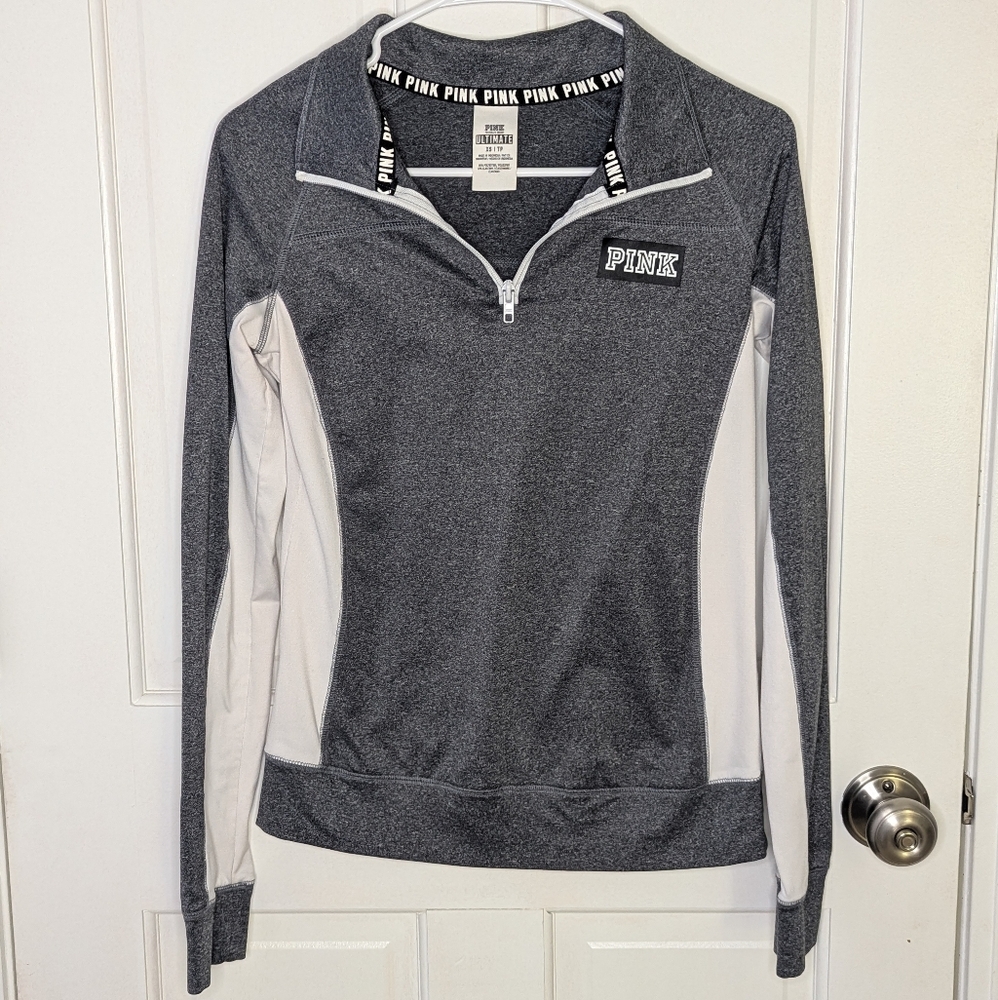 Victoria's Secret PINK Charcoal and White Collar Half Zip Size Xs